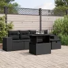  6 részes fekete polyrattan kerti ülőgarnitúra párnákkal