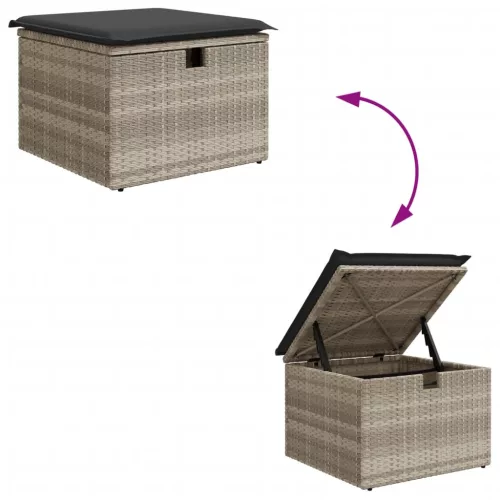  6 részes világosszürke polyrattan kerti ülőgarnitúra párnákkal