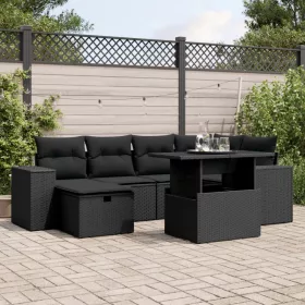    7 részes fekete polyrattan kerti ülőgarnitúra párnával
