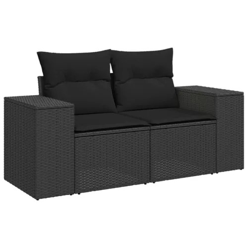  8 részes fekete polyrattan kerti ülőgarnitúra párnákkal