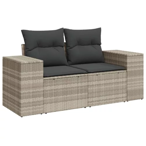  8 részes világosszürke polyrattan kerti ülőgarnitúra párnával
