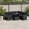  8 részes fekete polyrattan kerti ülőgarnitúra párnákkal