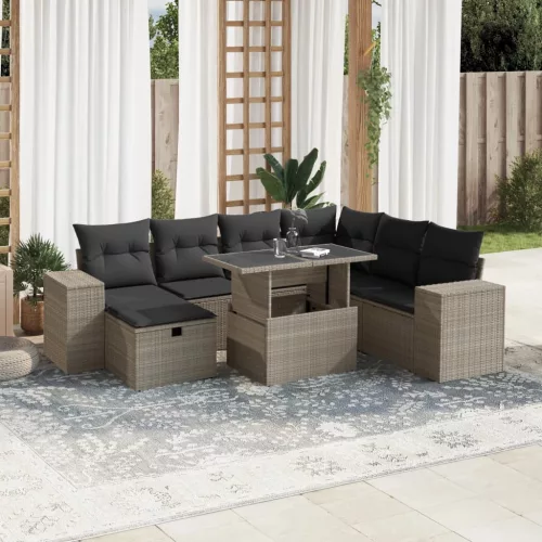  8 részes világosszürke polyrattan kerti ülőgarnitúra párnával
