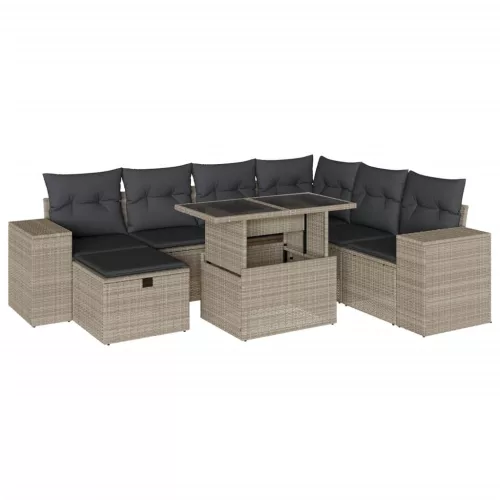  8 részes világosszürke polyrattan kerti ülőgarnitúra párnával