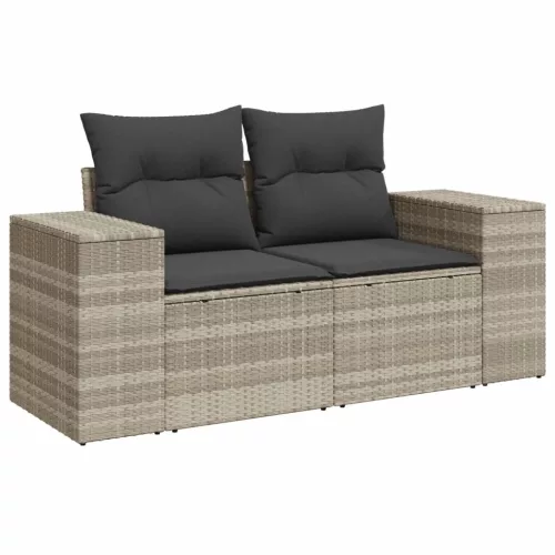  8 részes világosszürke polyrattan kerti ülőgarnitúra párnával