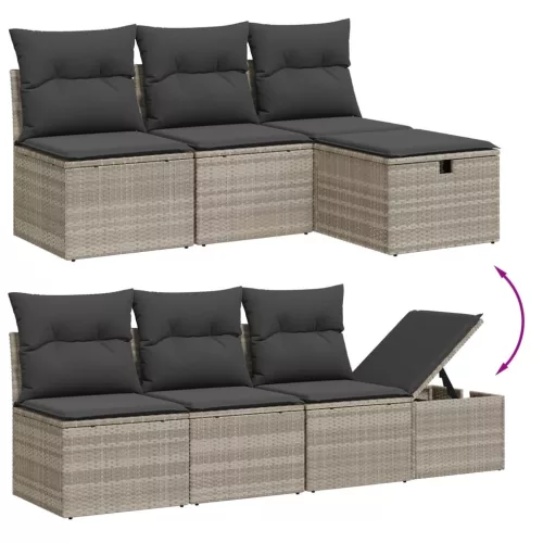  8 részes világosszürke polyrattan kerti ülőgarnitúra párnával
