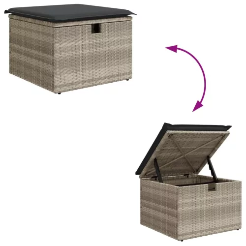  8 részes világosszürke polyrattan kerti ülőgarnitúra párnával