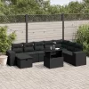  9 részes fekete polyrattan kerti ülőgarnitúra párnákkal