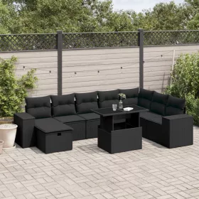    9 részes fekete polyrattan kerti ülőgarnitúra párnákkal