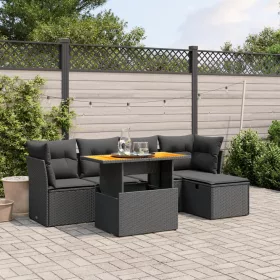    6 részes fekete polyrattan kerti ülőgarnitúra párnákkal