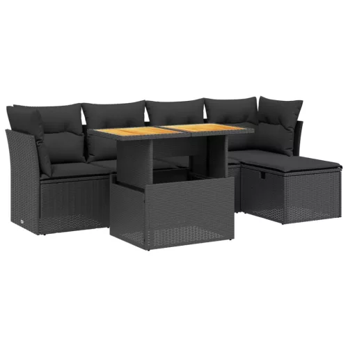  6 részes fekete polyrattan kerti ülőgarnitúra párnákkal