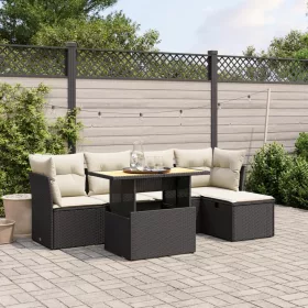    6 részes fekete polyrattan kerti ülőgarnitúra párnákkal