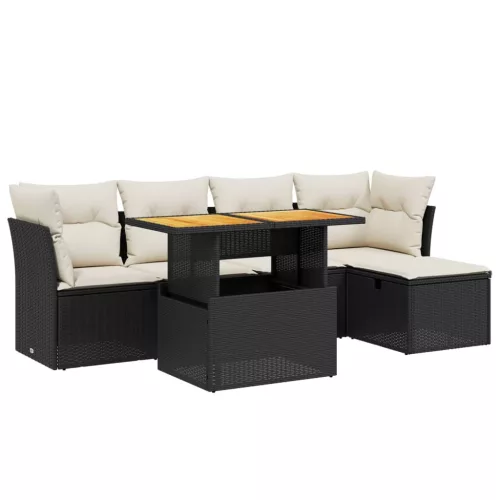  6 részes fekete polyrattan kerti ülőgarnitúra párnákkal