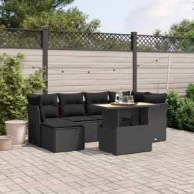    7 részes fekete polyrattan kerti ülőgarnitúra párnával