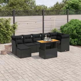    8 részes fekete polyrattan kerti ülőgarnitúra párnákkal