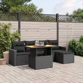    6 részes fekete polyrattan kerti ülőgarnitúra párnákkal