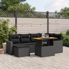    7 részes fekete polyrattan kerti ülőgarnitúra párnával