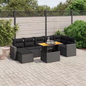    8 részes fekete polyrattan kerti ülőgarnitúra párnákkal