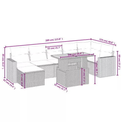  8 részes fekete polyrattan kerti ülőgarnitúra párnákkal