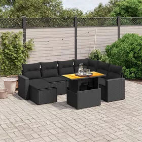   8 részes fekete polyrattan kerti ülőgarnitúra párnákkal