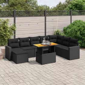    9 részes fekete polyrattan kerti ülőgarnitúra párnákkal