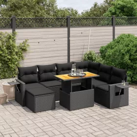    8 részes fekete polyrattan kerti ülőgarnitúra párnákkal