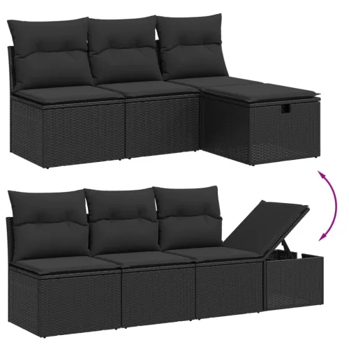  8 részes fekete polyrattan kerti ülőgarnitúra párnákkal