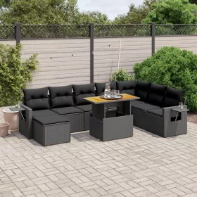    9 részes fekete polyrattan kerti ülőgarnitúra párnákkal
