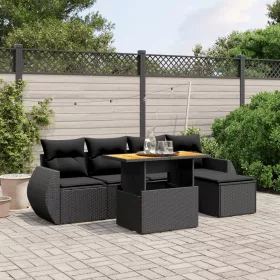    6 részes fekete polyrattan kerti ülőgarnitúra párnákkal
