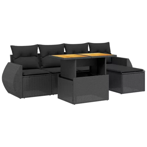  6 részes fekete polyrattan kerti ülőgarnitúra párnákkal