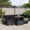  7 részes fekete polyrattan kerti ülőgarnitúra párnával