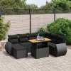  8 részes fekete polyrattan kerti ülőgarnitúra párnákkal