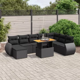    9 részes fekete polyrattan kerti ülőgarnitúra párnákkal