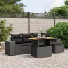  6 részes fekete polyrattan kerti ülőgarnitúra párnákkal
