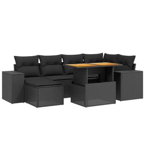  7 részes fekete polyrattan kerti ülőgarnitúra párnával