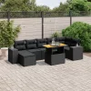  8 részes fekete polyrattan kerti ülőgarnitúra párnákkal