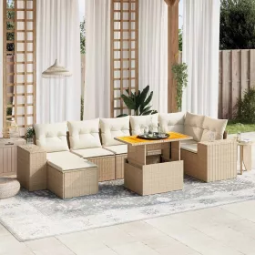  8 részes bézs polyrattan kerti ülőgarnitúra párnával