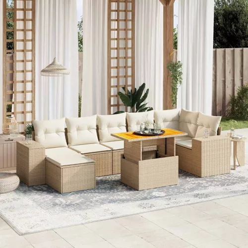  8 részes bézs polyrattan kerti ülőgarnitúra párnával