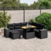  8 részes fekete polyrattan kerti ülőgarnitúra párnákkal