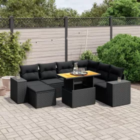    8 részes fekete polyrattan kerti ülőgarnitúra párnákkal