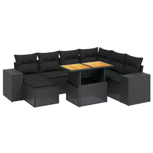  8 részes fekete polyrattan kerti ülőgarnitúra párnákkal