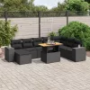 9 részes fekete polyrattan kerti ülőgarnitúra párnákkal