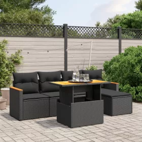    6 részes fekete polyrattan kerti ülőgarnitúra párnákkal