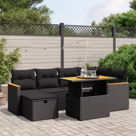    7 részes fekete polyrattan kerti ülőgarnitúra párnával