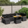  8 részes fekete polyrattan kerti ülőgarnitúra párnákkal