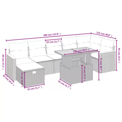  8 részes fekete polyrattan kerti ülőgarnitúra párnákkal