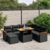 8 részes fekete polyrattan kerti ülőgarnitúra párnákkal