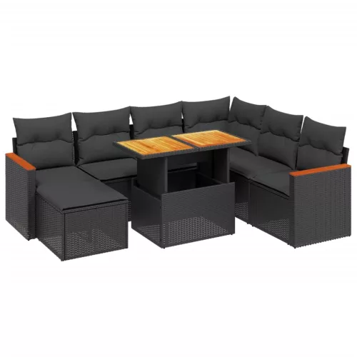  8 részes fekete polyrattan kerti ülőgarnitúra párnákkal