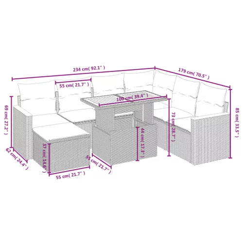  8 részes fekete polyrattan kerti ülőgarnitúra párnákkal