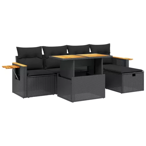  6 részes fekete polyrattan kerti ülőgarnitúra párnákkal